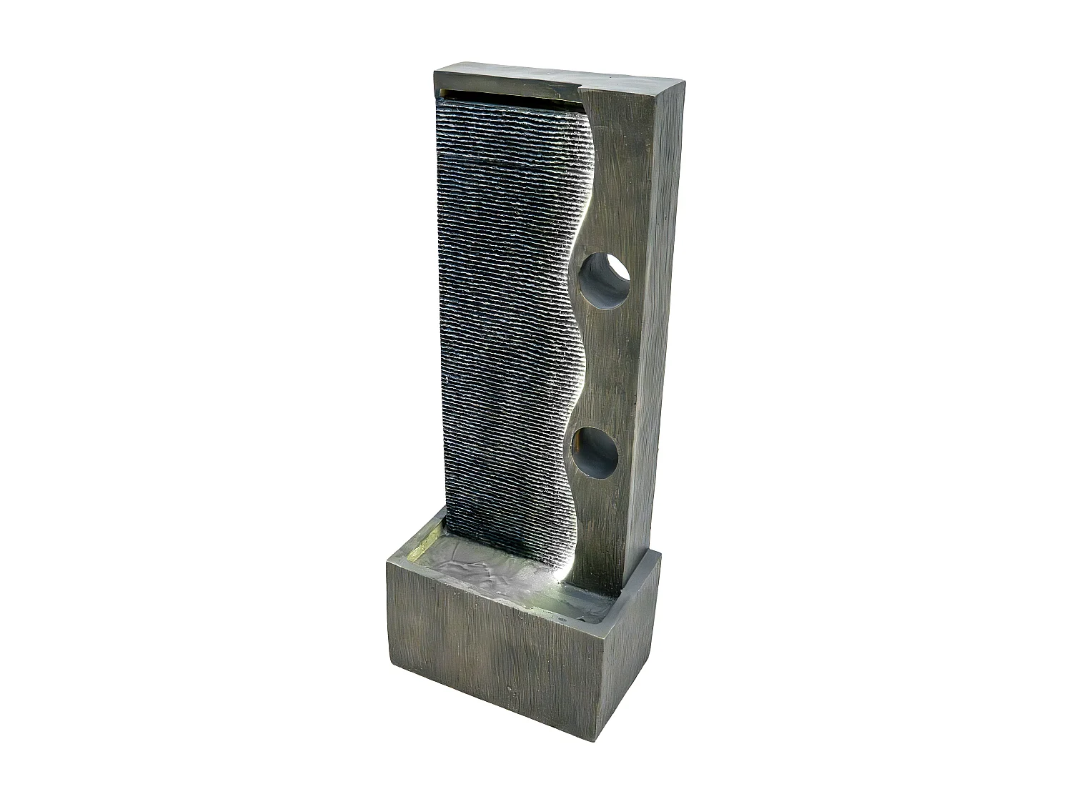 Fontana Cascata da Esterno in Poliresina Grigia con Luce LED Bianca Calda, Pompa Elettrica, Cavo da 7m – Harmony Falls + Spazzola per Pulizia Inclusa