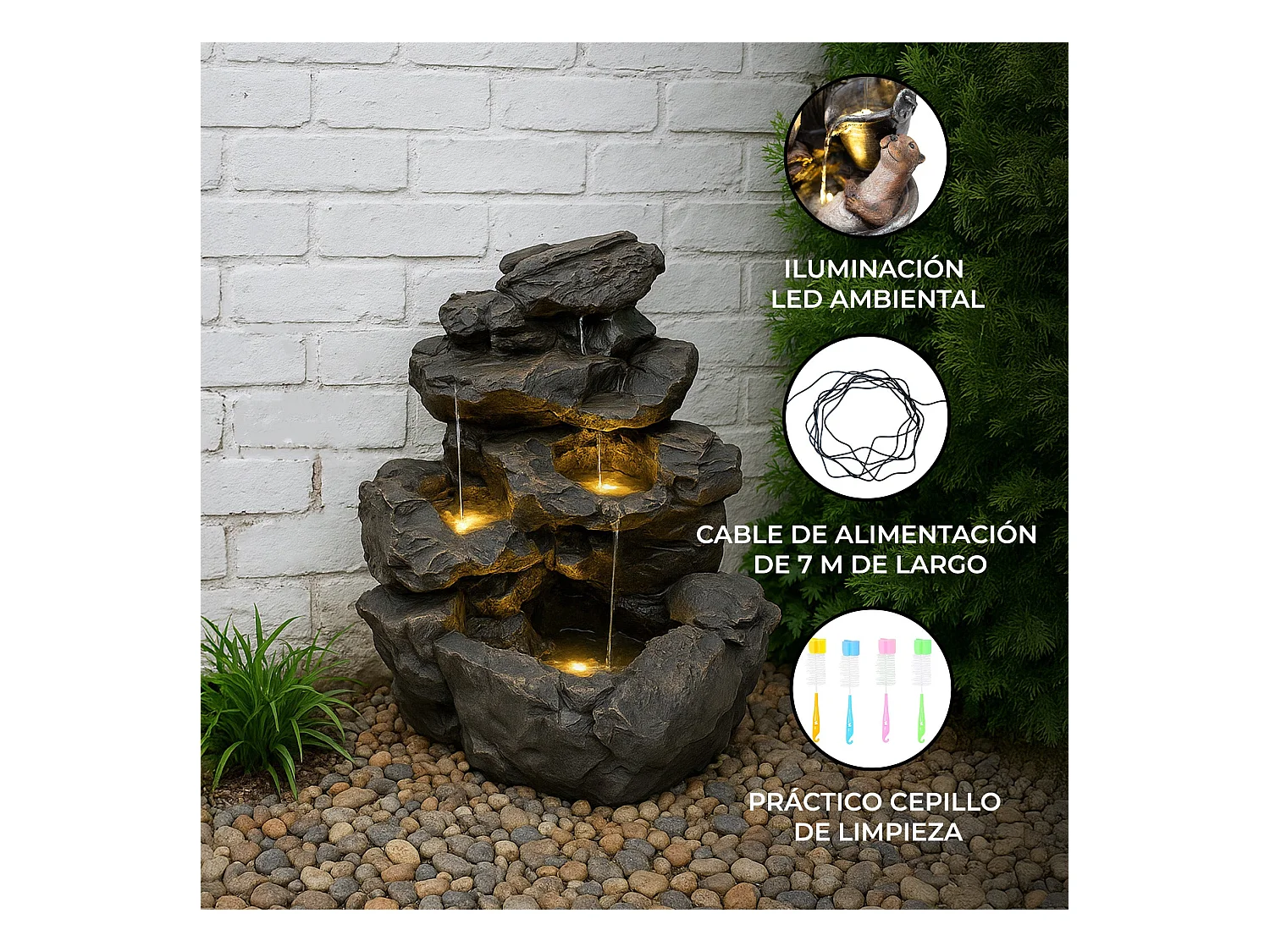 Fontaine de Jardin Rustic Rapids Avec Éclairage LED