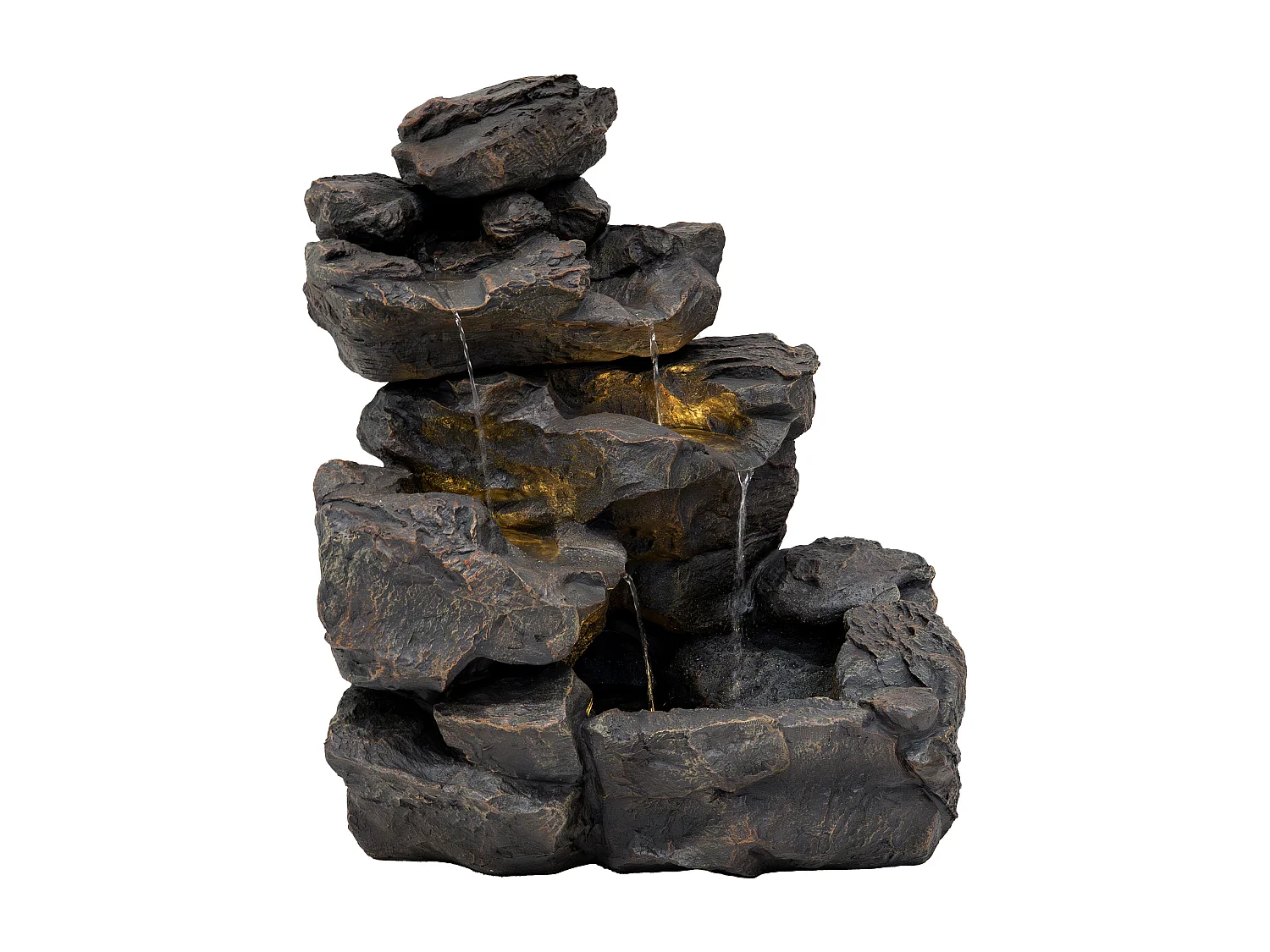 Fontana Cascata da Esterno in Poliresina Grigia con 3 Luci LED Bianche Calde, Pompa Elettrica, Cavo da 7m – Rustic Rapids + Spazzola per Pulizia Inclusa