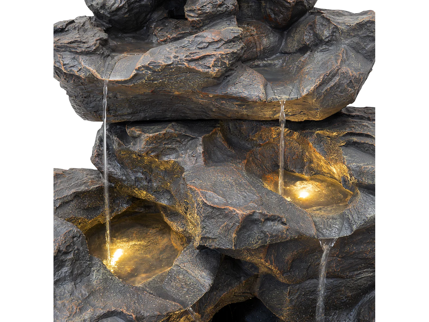 Fontana Cascata da Esterno in Poliresina Grigia con 3 Luci LED Bianche Calde, Pompa Elettrica, Cavo da 7m – Rustic Rapids + Spazzola per Pulizia Inclusa