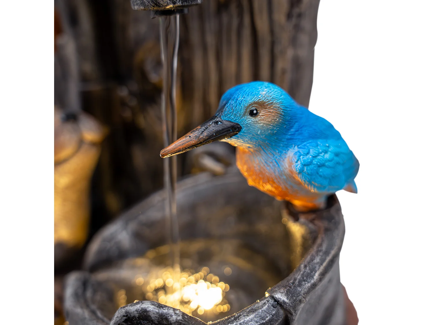 Fontana Cascata da Esterno in Poliresina Grigia con 2 Luci LED Bianche Calde, Pompa Elettrica, Cavo da 7m – Otter Oasis + Spazzola per Pulizia Inclusa