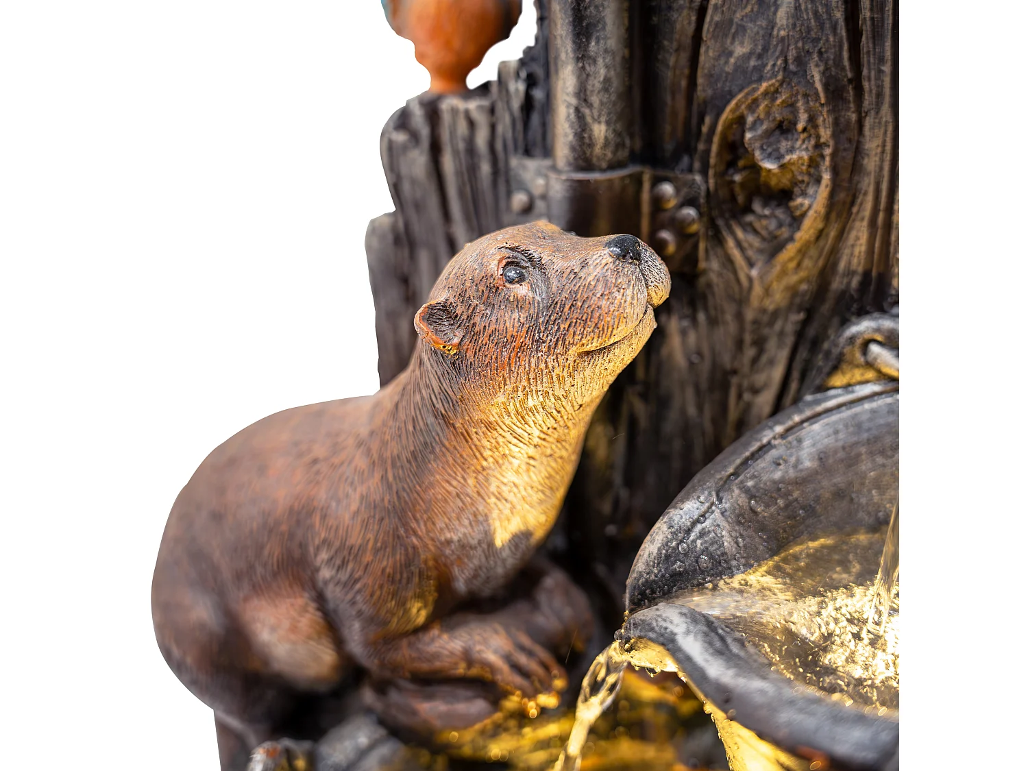 Fontana Cascata da Esterno in Poliresina Grigia con 2 Luci LED Bianche Calde, Pompa Elettrica, Cavo da 7m – Otter Oasis + Spazzola per Pulizia Inclusa