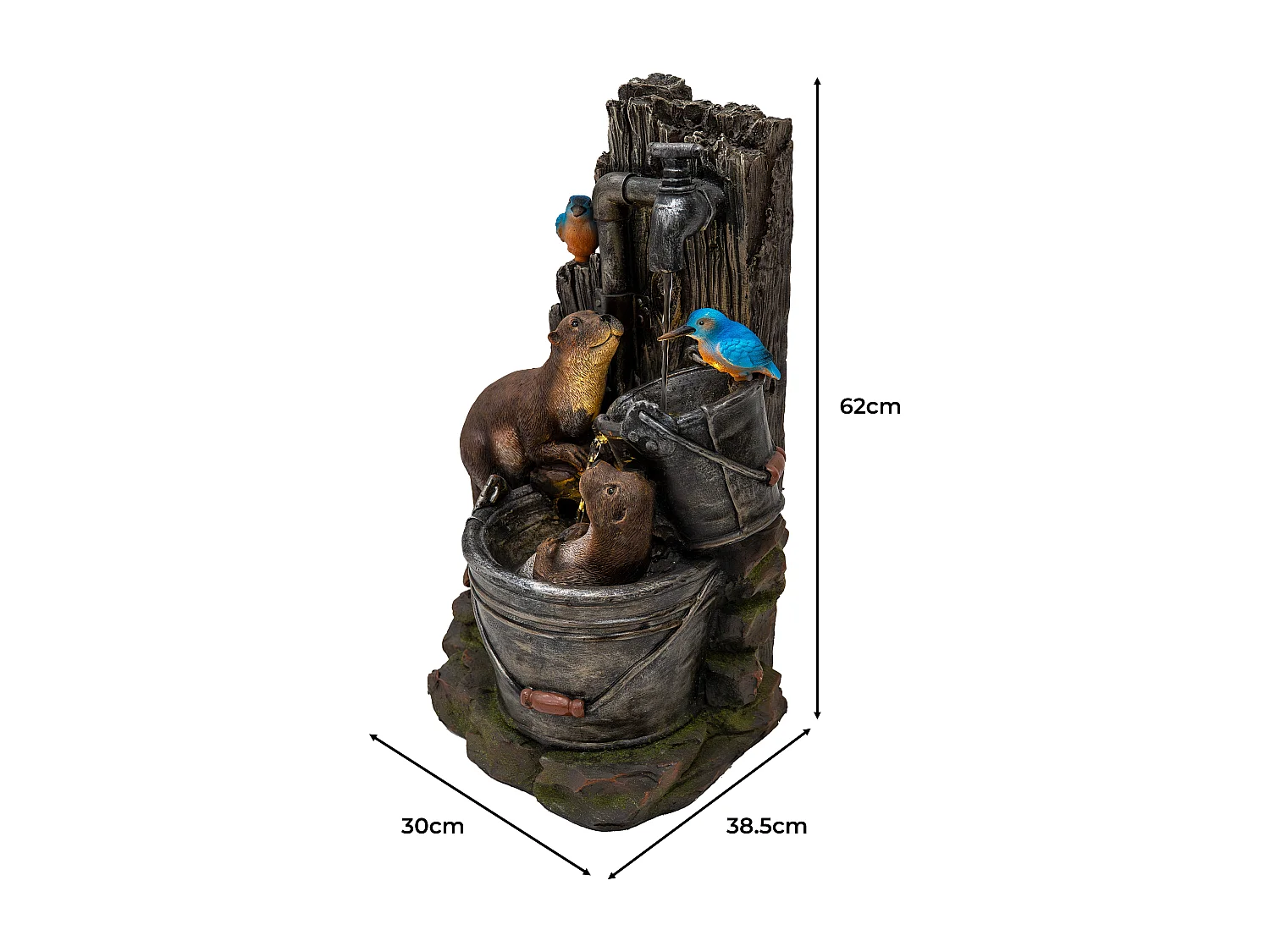 Kaskadierende Outdoor-Wasseranlage – Elektrischer Gartenbrunnen in Grau – warmweiße LED-Leuchten – Otter Oasis