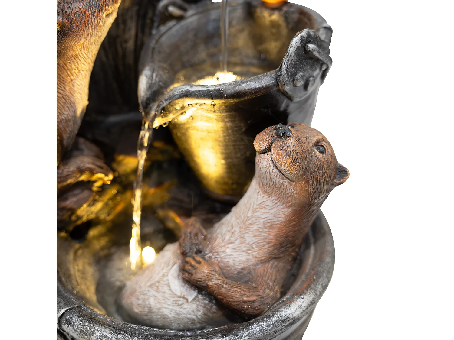 Kaskadierende Outdoor-Wasseranlage – Elektrischer Gartenbrunnen in Grau – warmweiße LED-Leuchten – Otter Oasis