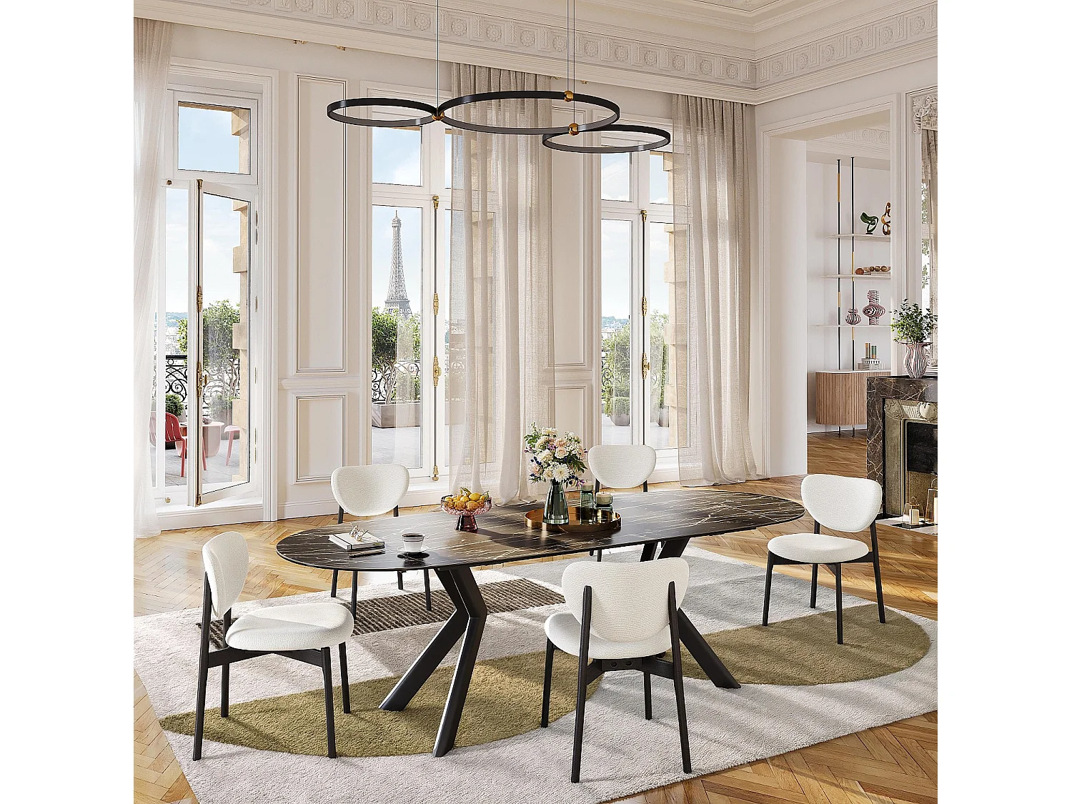 Habitat - Lot de 2 chaises en tissu texturé et chêne massif noir - Écru - Azma