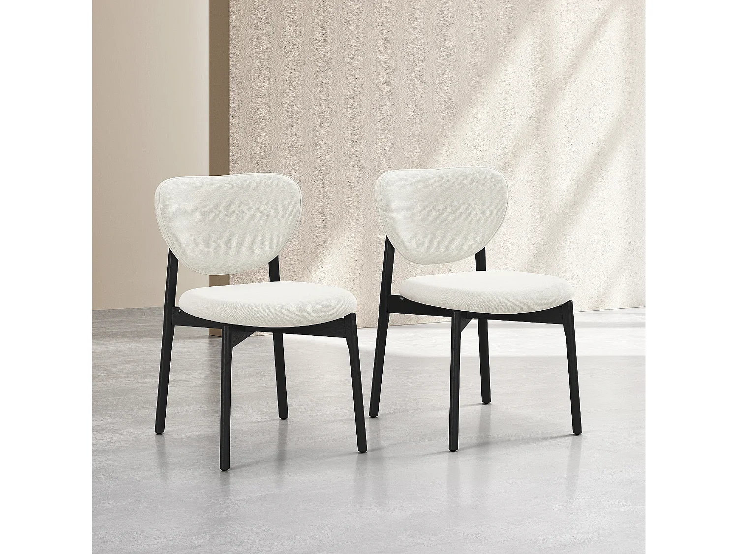 Lot de 2 chaises en tissu texturé et chêne massif noir - Écru