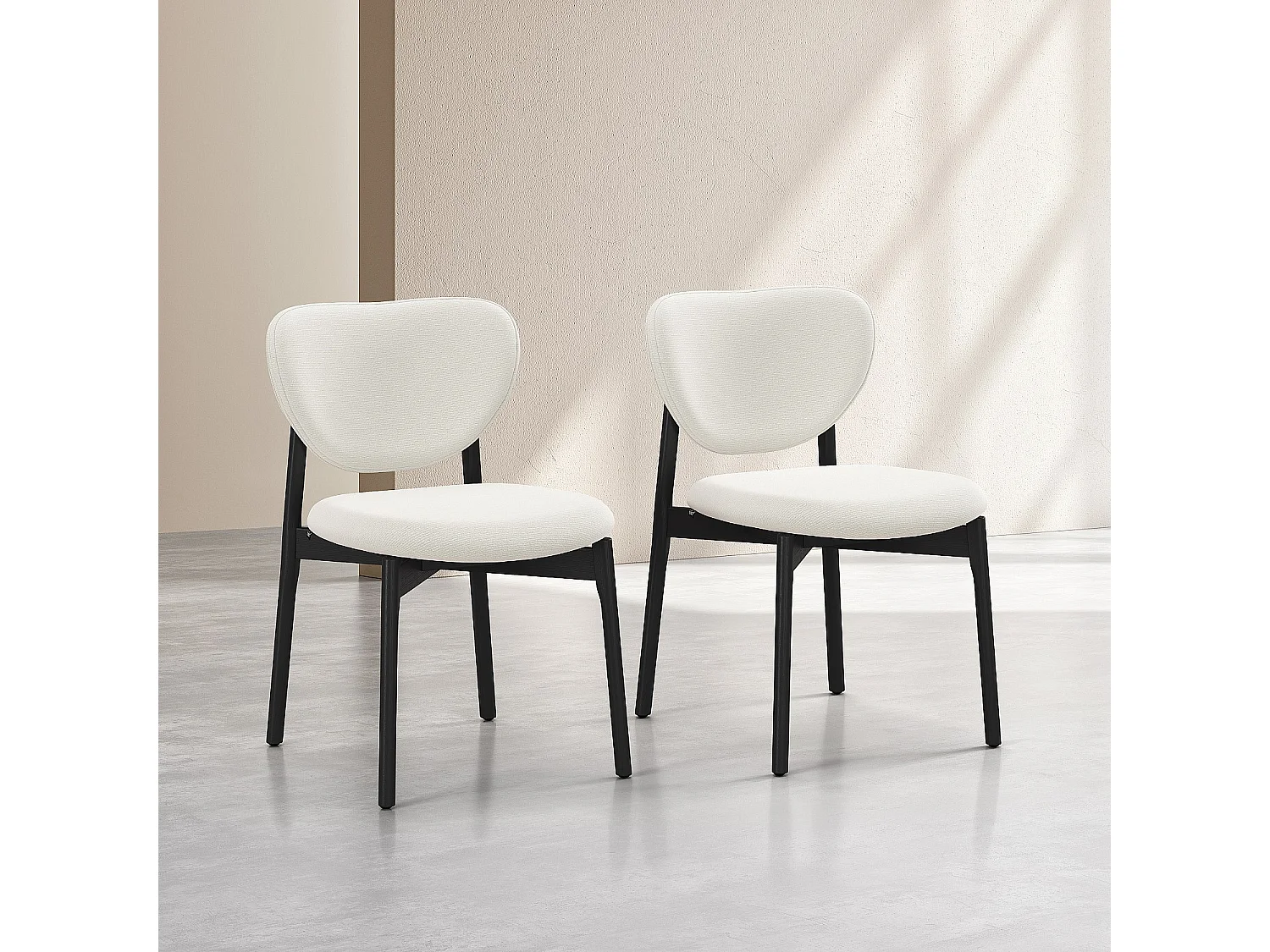 Lot de 2 chaises en tissu texturé et chêne massif noir - Écru