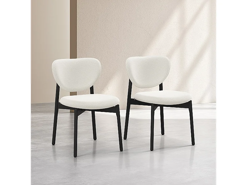 Habitat - Lot de 2 chaises en tissu texturé et chêne massif noir - Écru - Azma