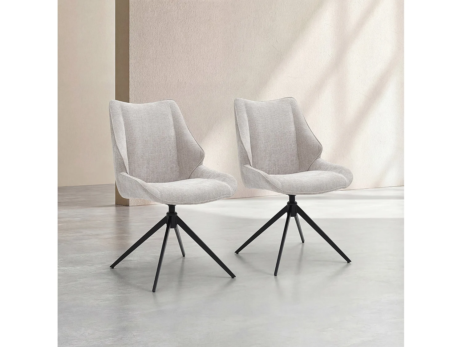 Lot de 2 chaises pivotantes en tissu chenille et métal noir - Grège