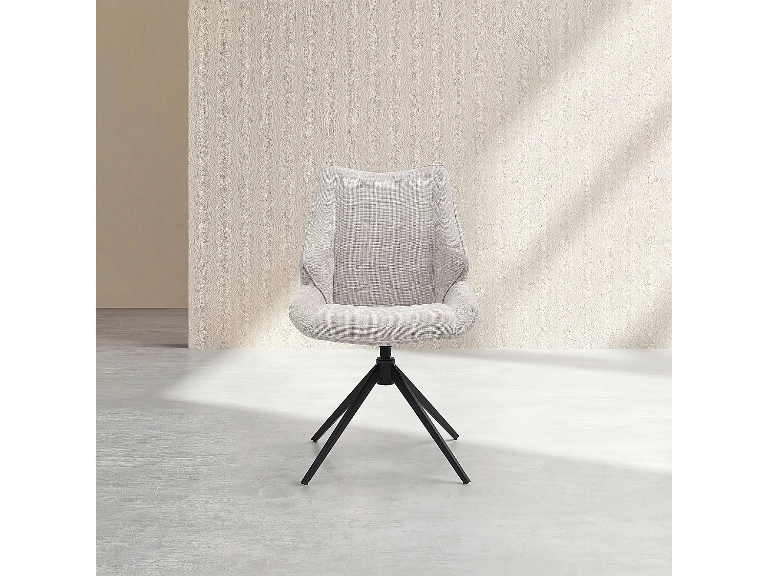 Lot de 2 chaises pivotantes en tissu chenille et métal noir - Grège