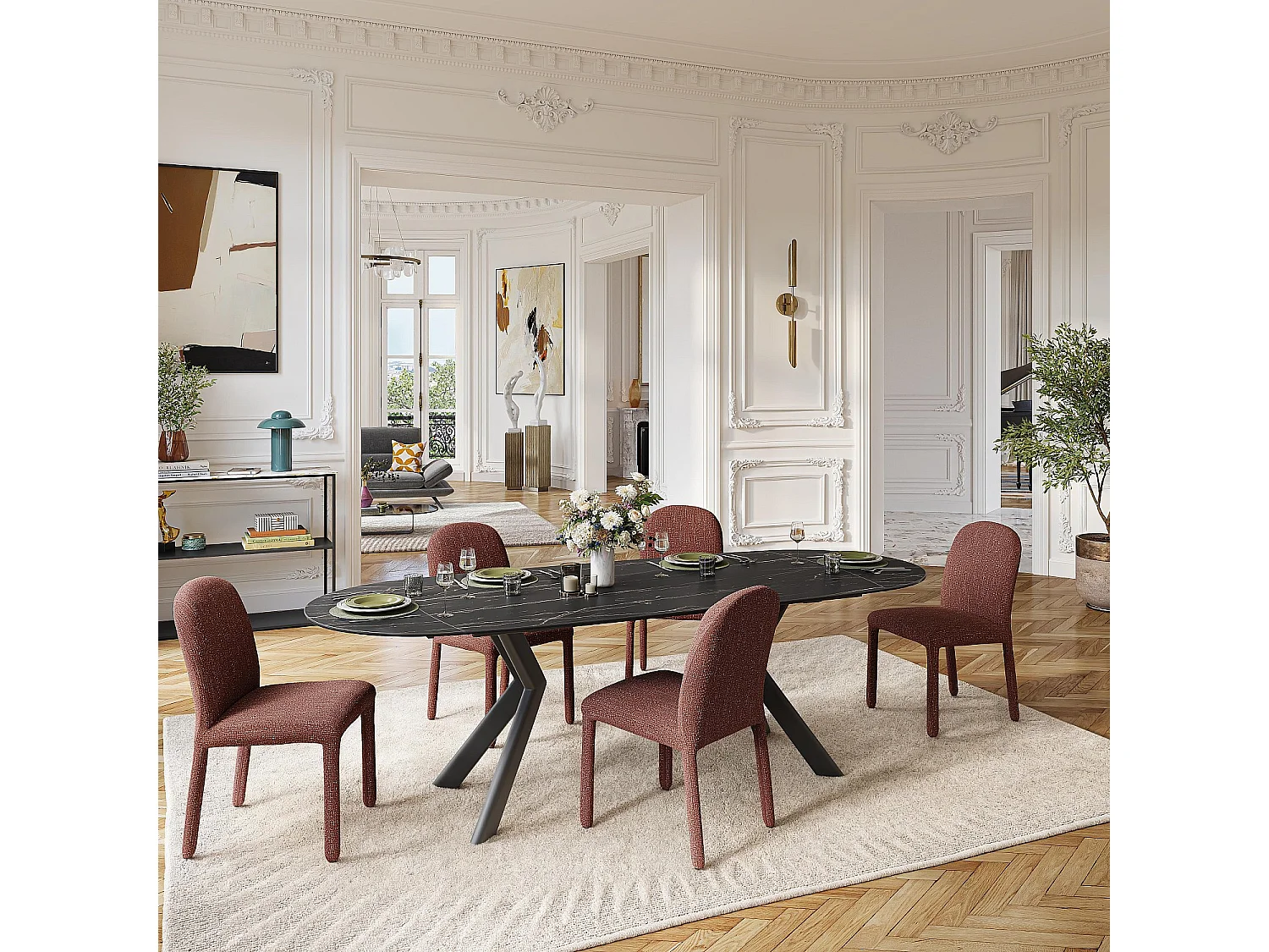 Habitat - Lot de 2 chaises en tissu texturé - Bordeaux chiné - Napili