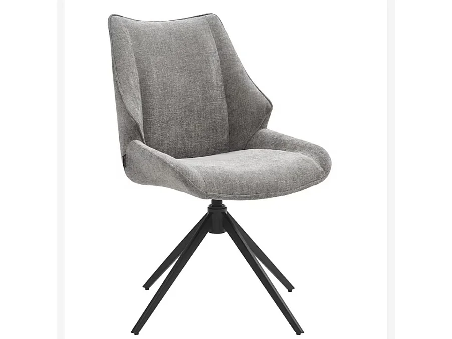 Lot de 2 chaises pivotantes en tissu chenille et métal noir - Gris fumé