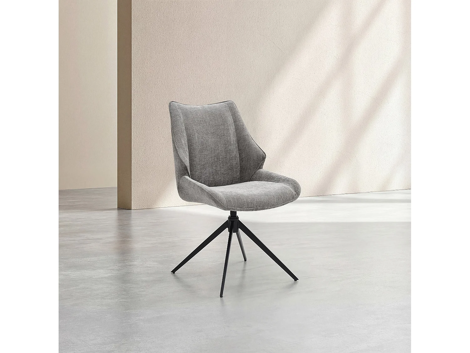 Lot de 2 chaises pivotantes en tissu chenille et métal noir - Gris fumé