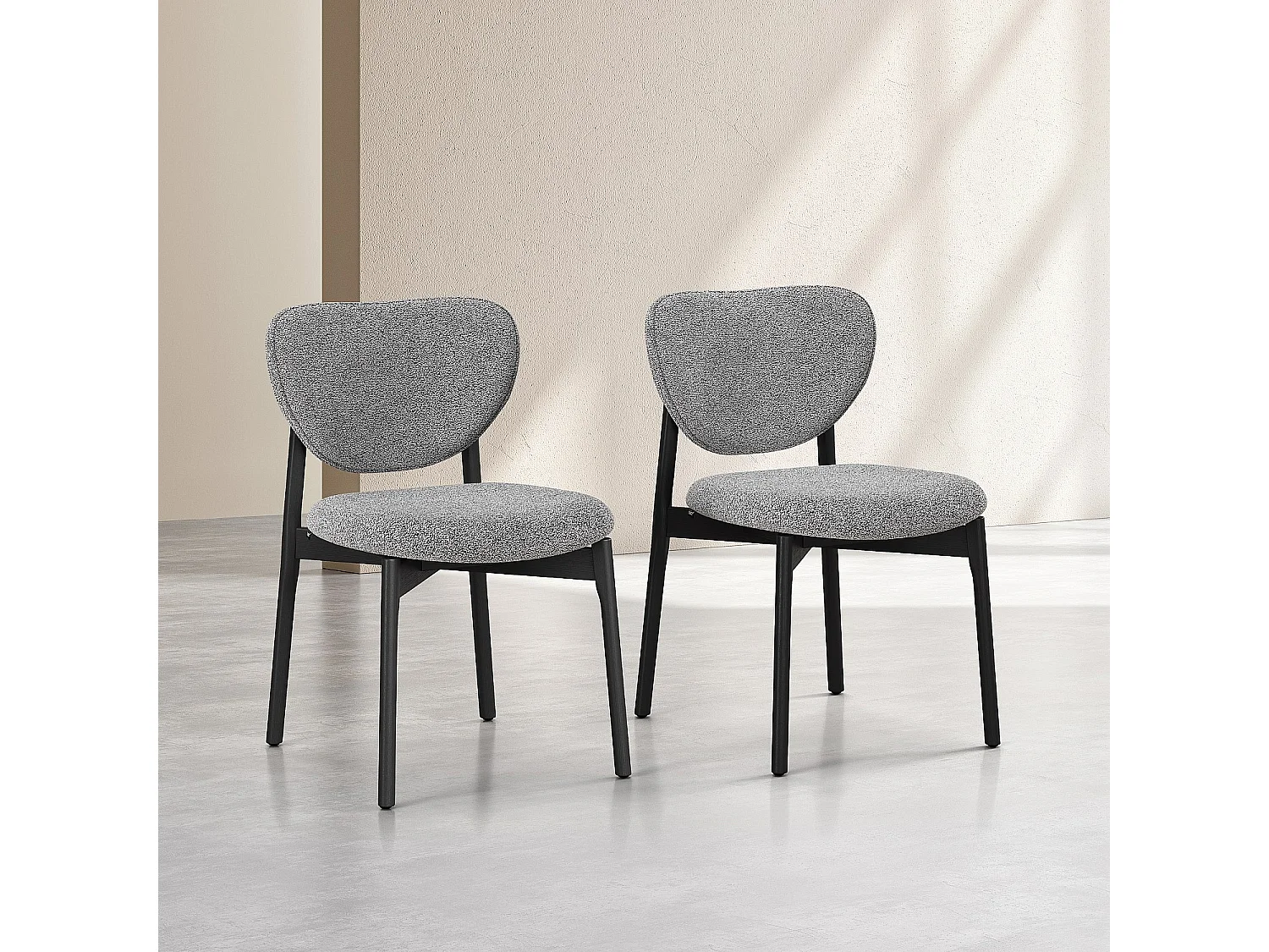 Lot de 2 chaises en tissu texturé et chêne massif noir - Gris mélangé