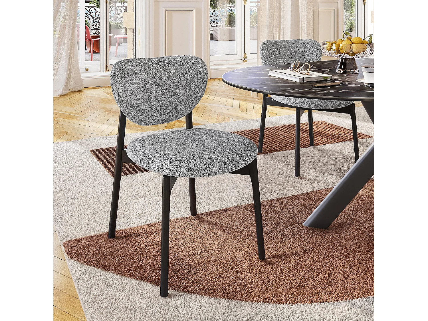 Lot de 2 chaises en tissu texturé et chêne massif noir - Gris mélangé