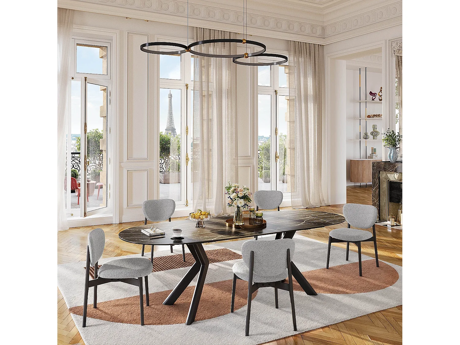 Lot de 2 chaises en tissu texturé et chêne massif noir - Gris mélangé