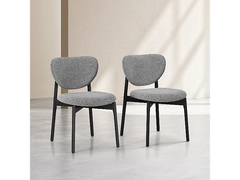 Habitat - Lot de 2 chaises en tissu texturé et chêne massif noir - Gris mélangé - Azma