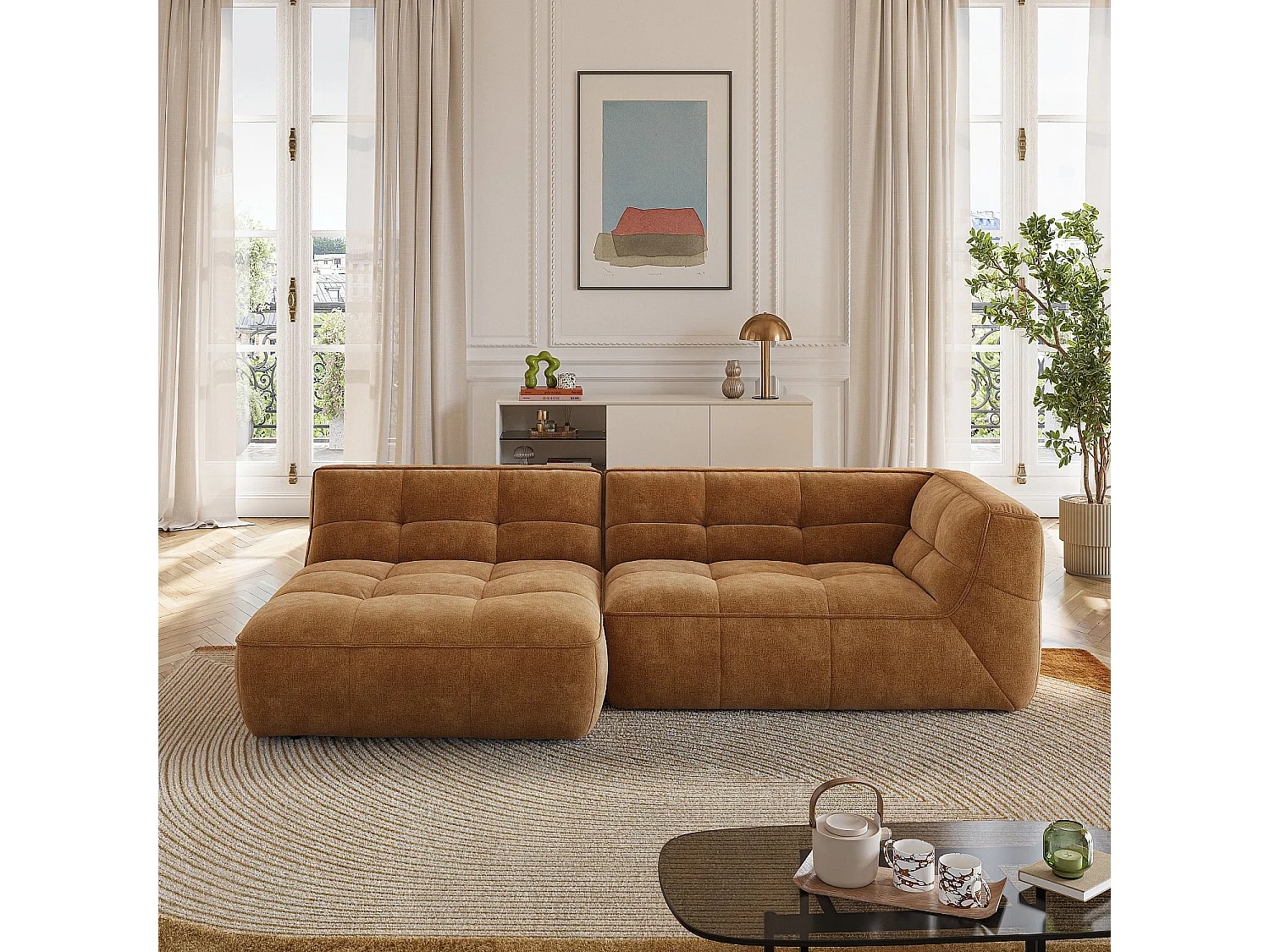 Habitat - Canapé d'angle gauche en tissu - Ocre foncé - Orieto