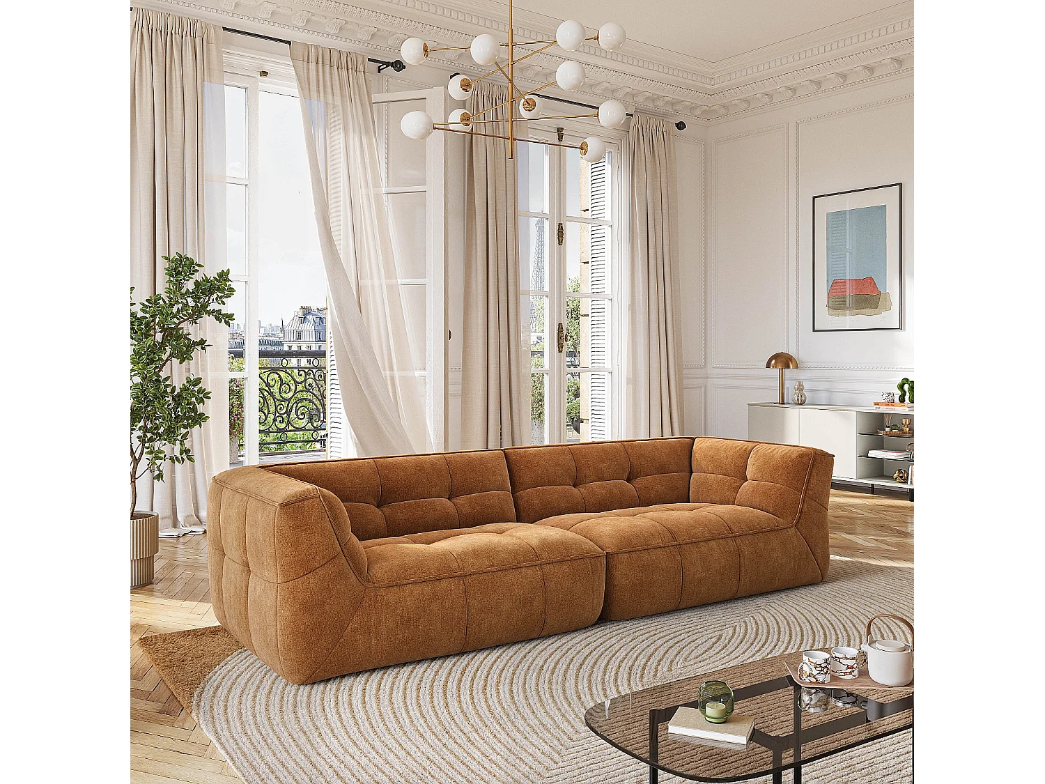 Habitat - Canapé 4 places en tissu - Ocre foncé - Orieto