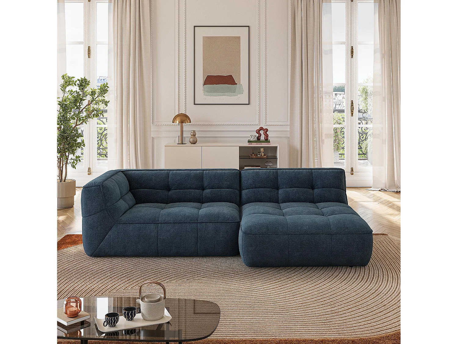 Habitat - Canapé d'angle droit en tissu - Bleu océan - Orieto