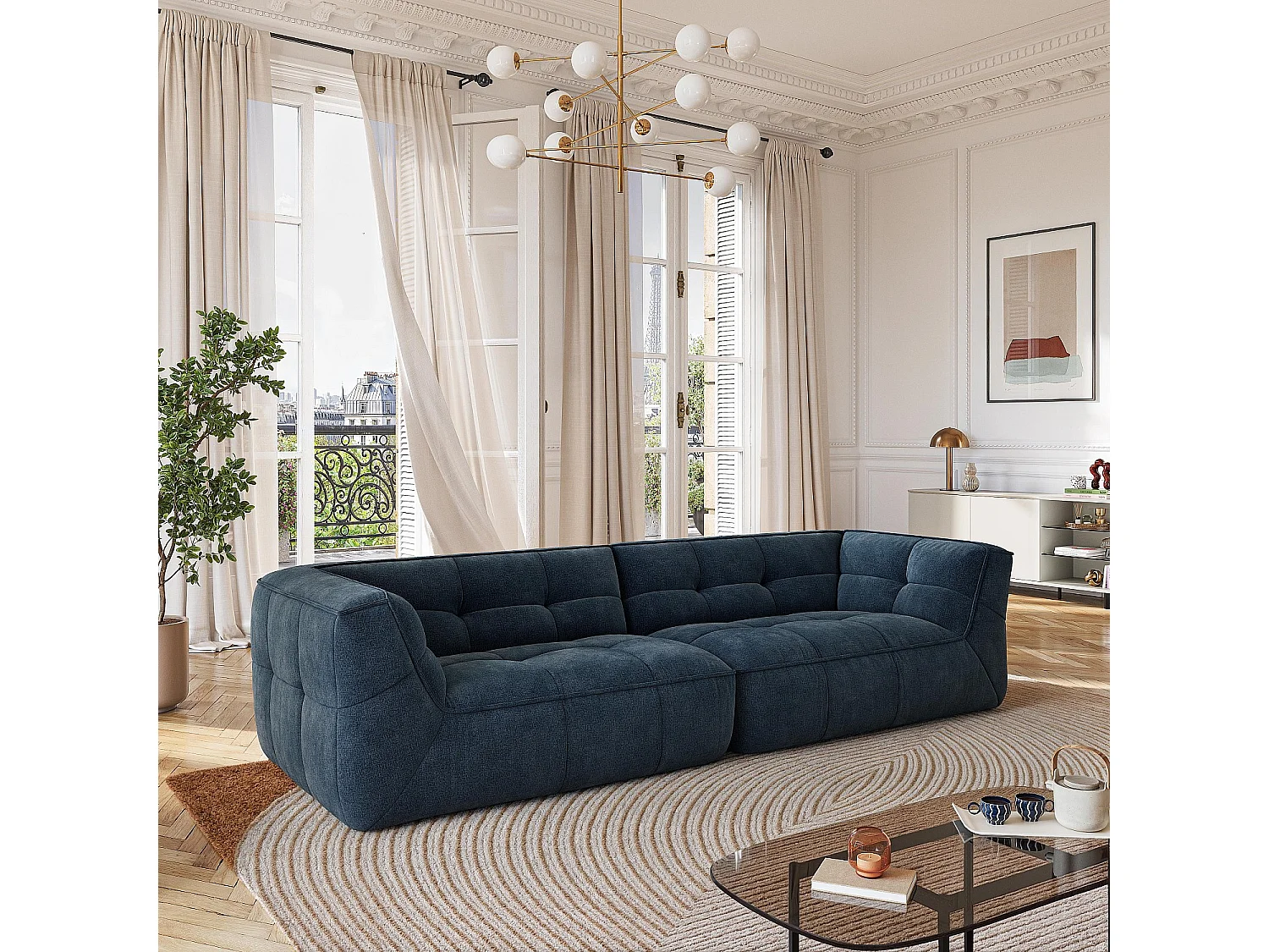 Canapé 4 places en tissu - Bleu océan