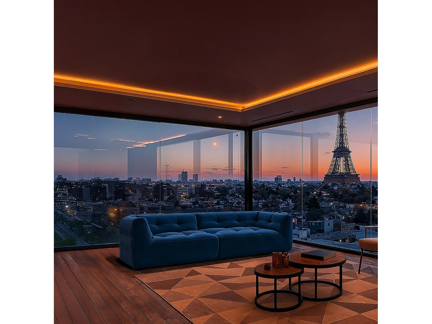 Canapé 4 places en tissu - Bleu océan