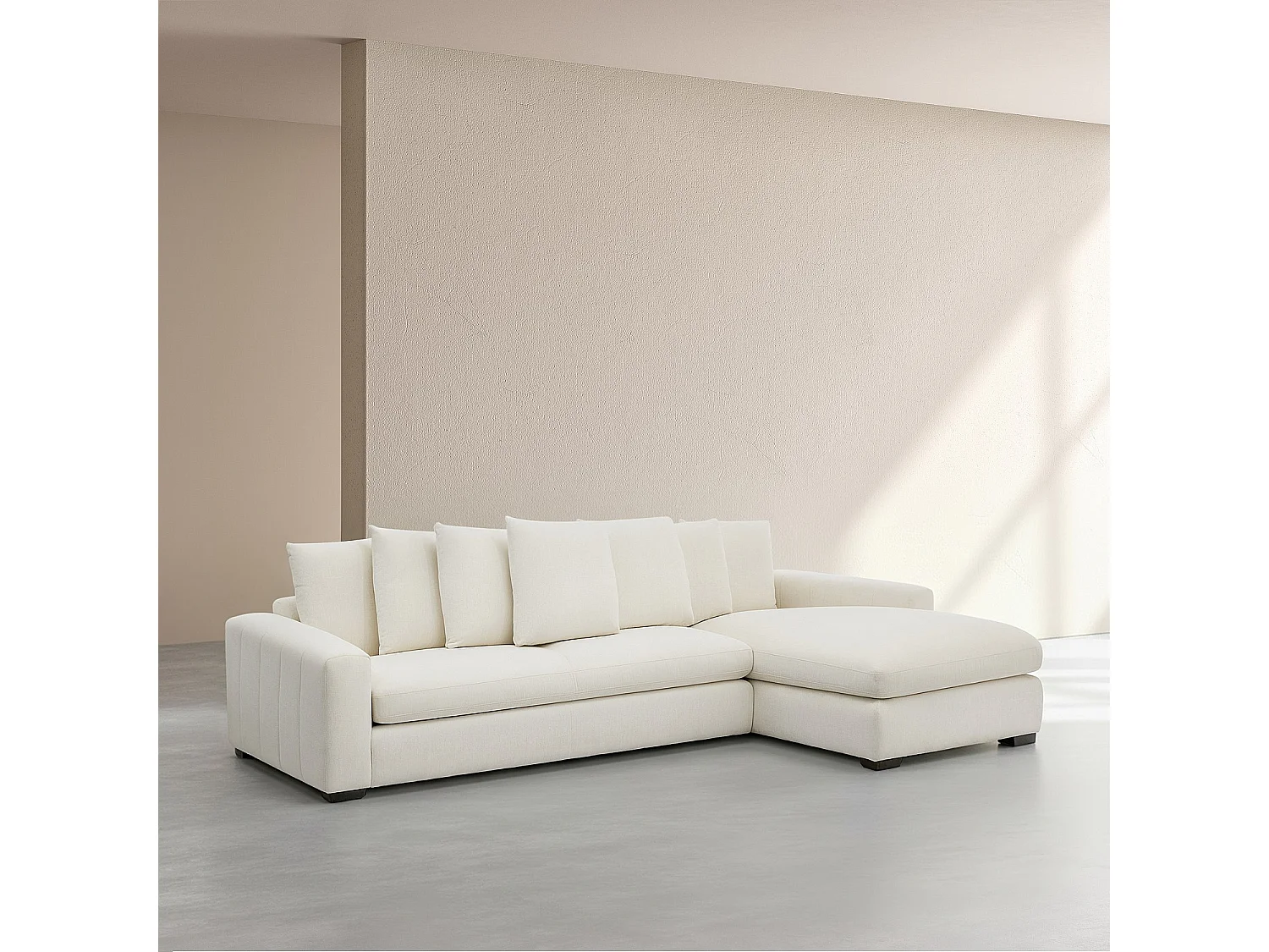 Habitat - Canapé d'angle droit en tissu garni de plumes - Ivoire - Alfama