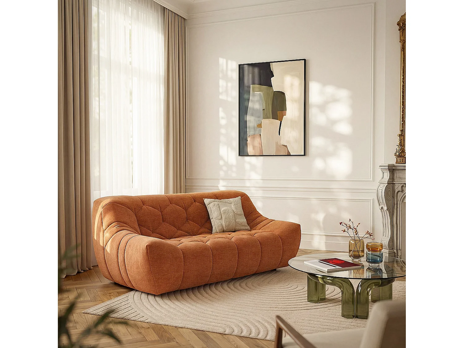 Habitat - Canapé 2 places en tissu - Terracotta - Melfi