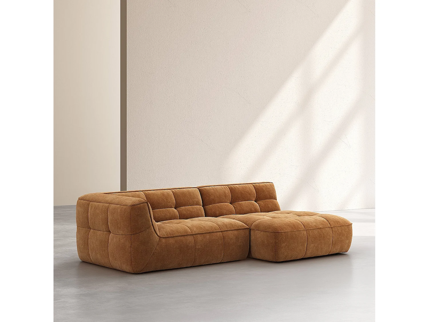 Canapé d'angle droit en tissu - Ocre foncé