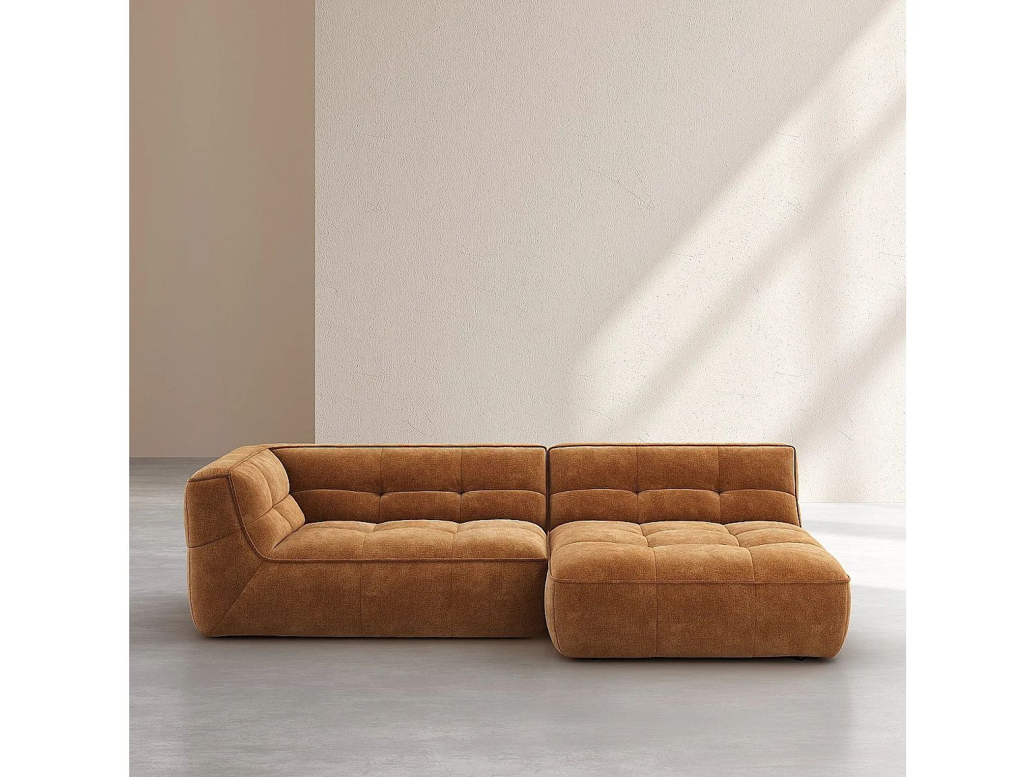 Canapé d'angle droit en tissu - Ocre foncé