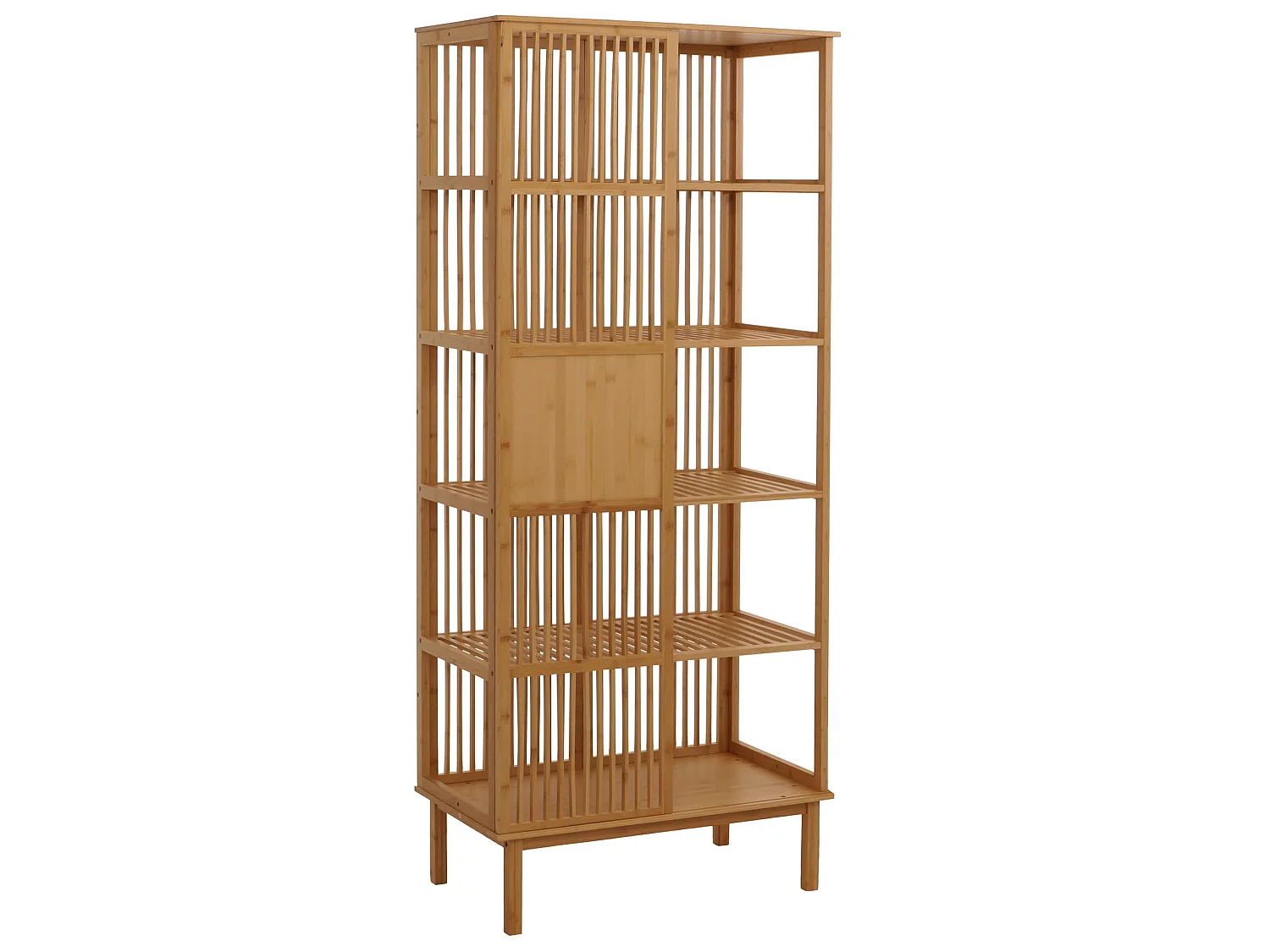 Bambus Standregal MCW-N81, Badezimmerschrank Badschrank Badregal Kommode, 5 Regalböden Schiebetür FSC® 186x80x45cm