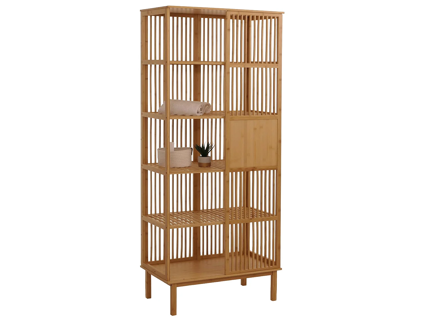 Bambus Standregal MCW-N81, Badezimmerschrank Badschrank Badregal Kommode, 5 Regalböden Schiebetür FSC® 186x80x45cm