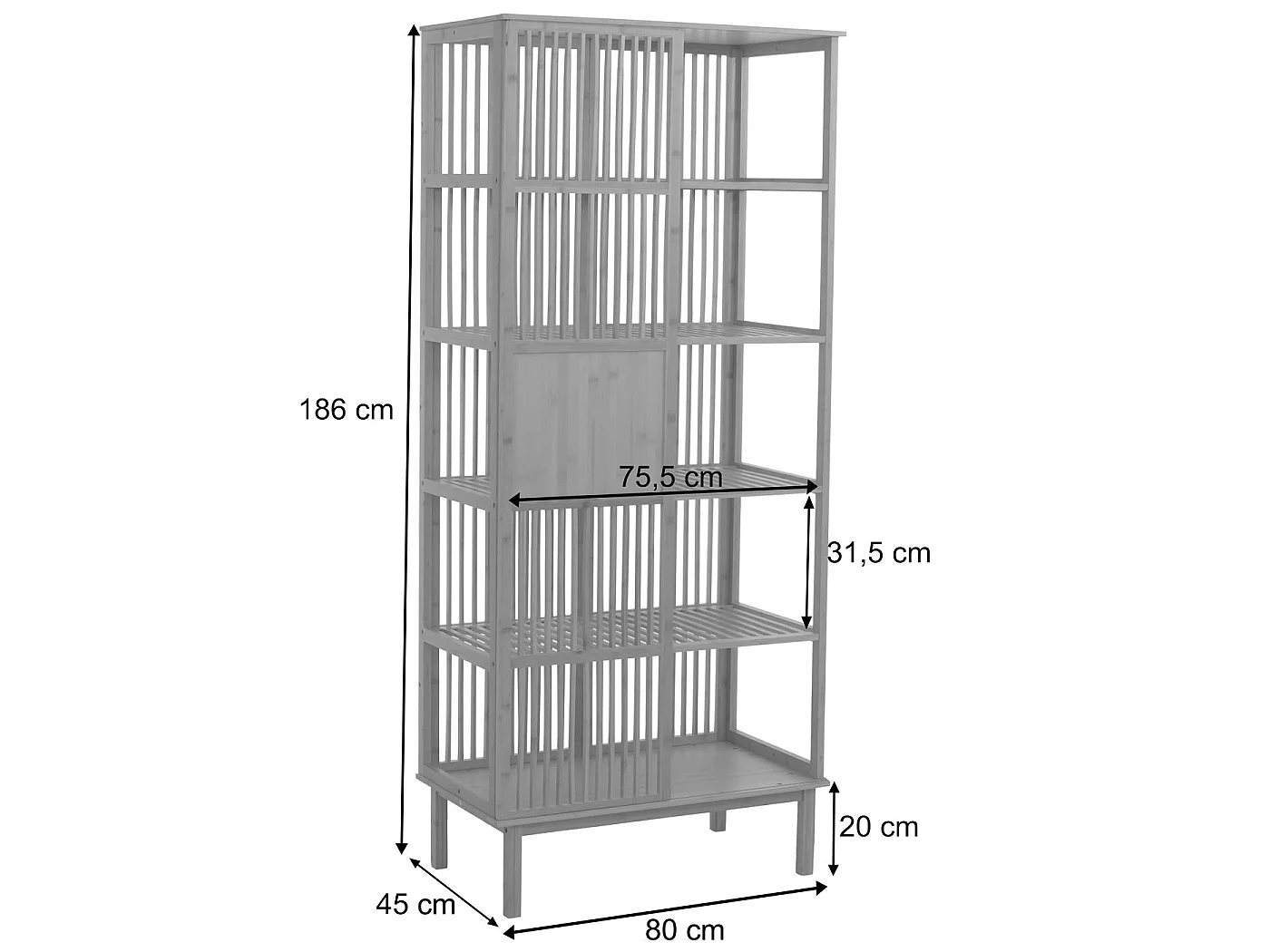Bambus Standregal MCW-N81, Badezimmerschrank Badschrank Badregal Kommode, 5 Regalböden Schiebetür FSC® 186x80x45cm