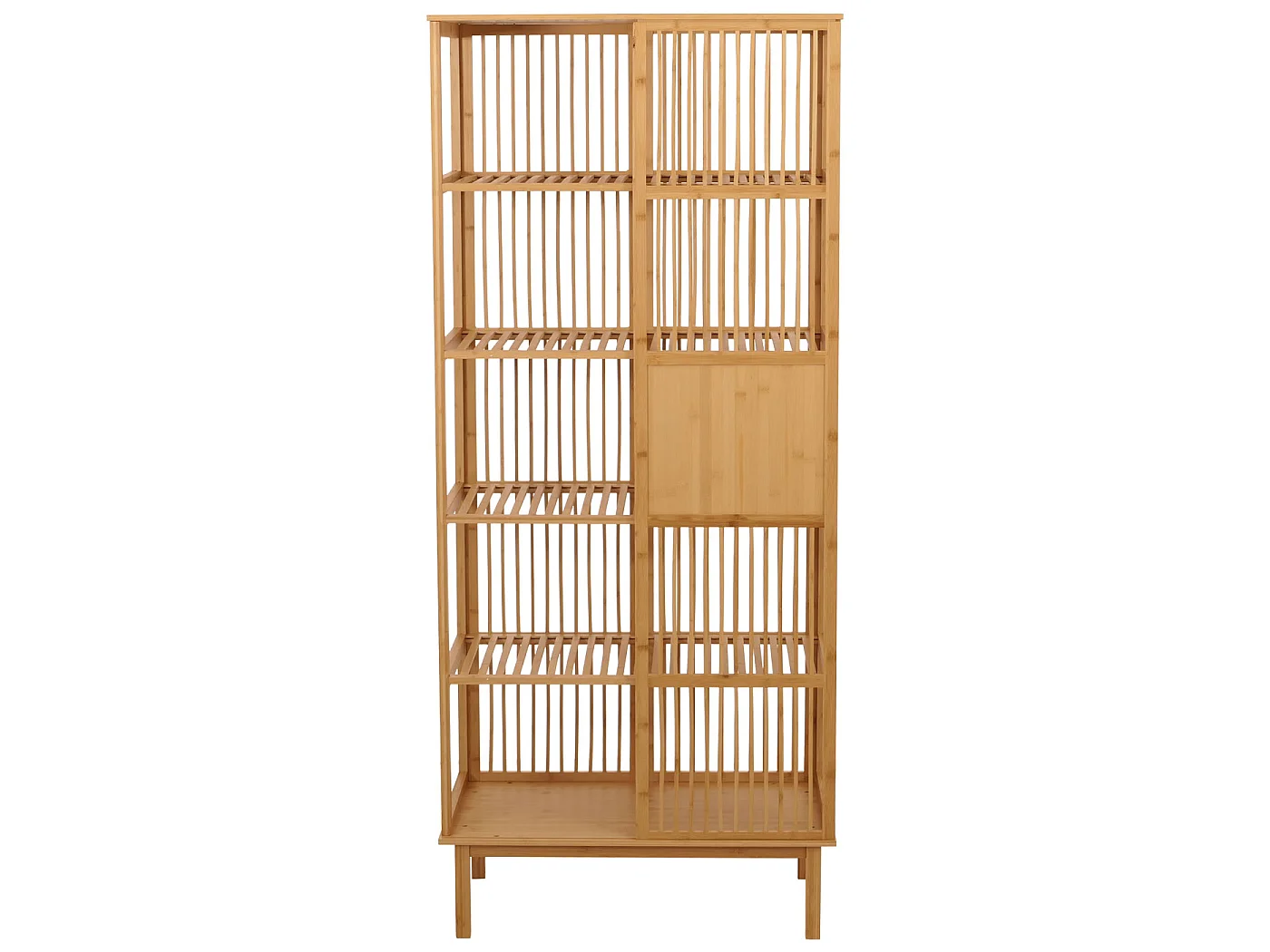 Bambus Standregal MCW-N81, Badezimmerschrank Badschrank Badregal Kommode, 5 Regalböden Schiebetür FSC® 186x80x45cm