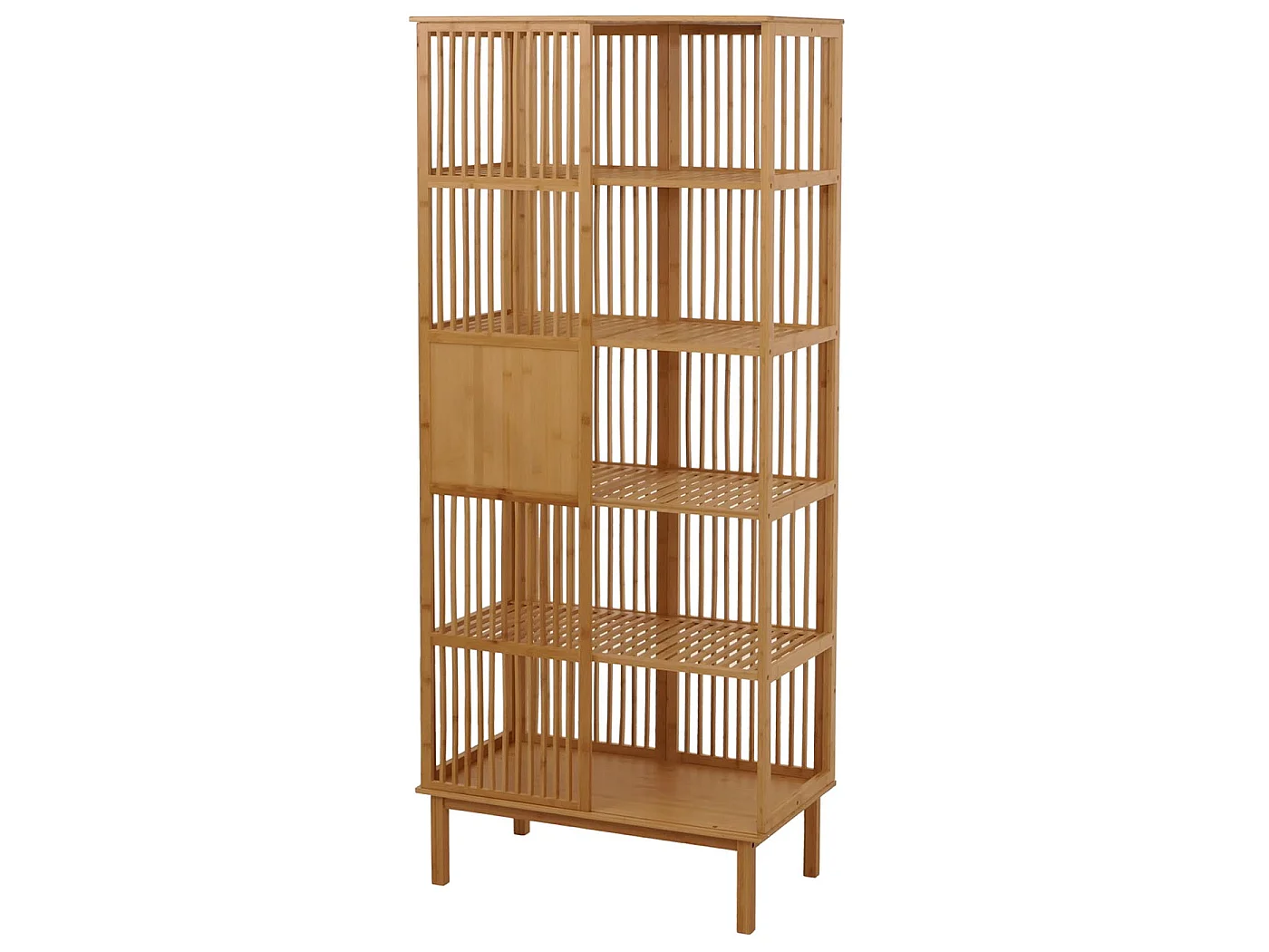 Bambus Standregal MCW-N81, Badezimmerschrank Badschrank Badregal Kommode, 5 Regalböden Schiebetür FSC® 186x80x45cm