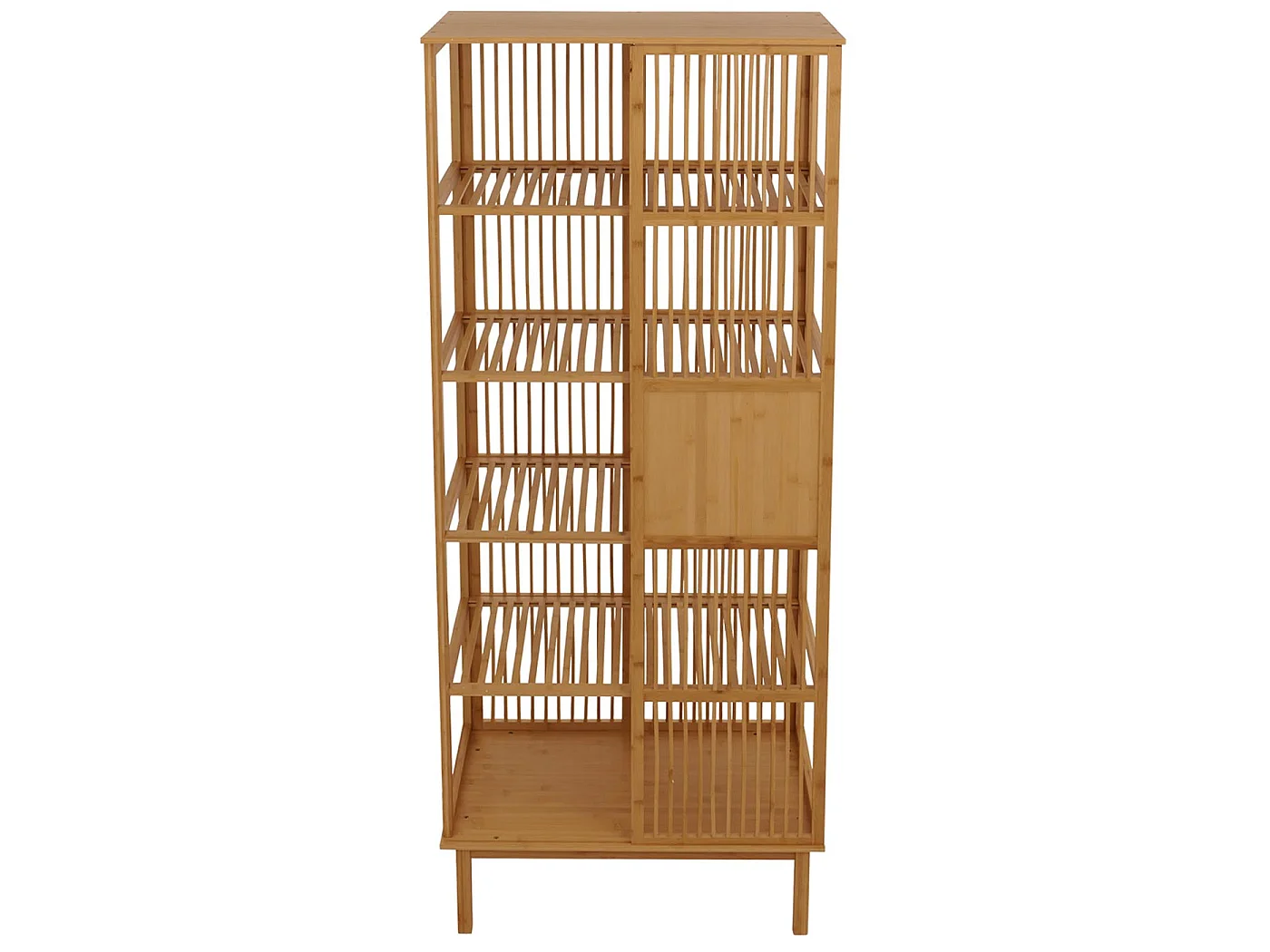Bambus Standregal MCW-N81, Badezimmerschrank Badschrank Badregal Kommode, 5 Regalböden Schiebetür FSC® 186x80x45cm