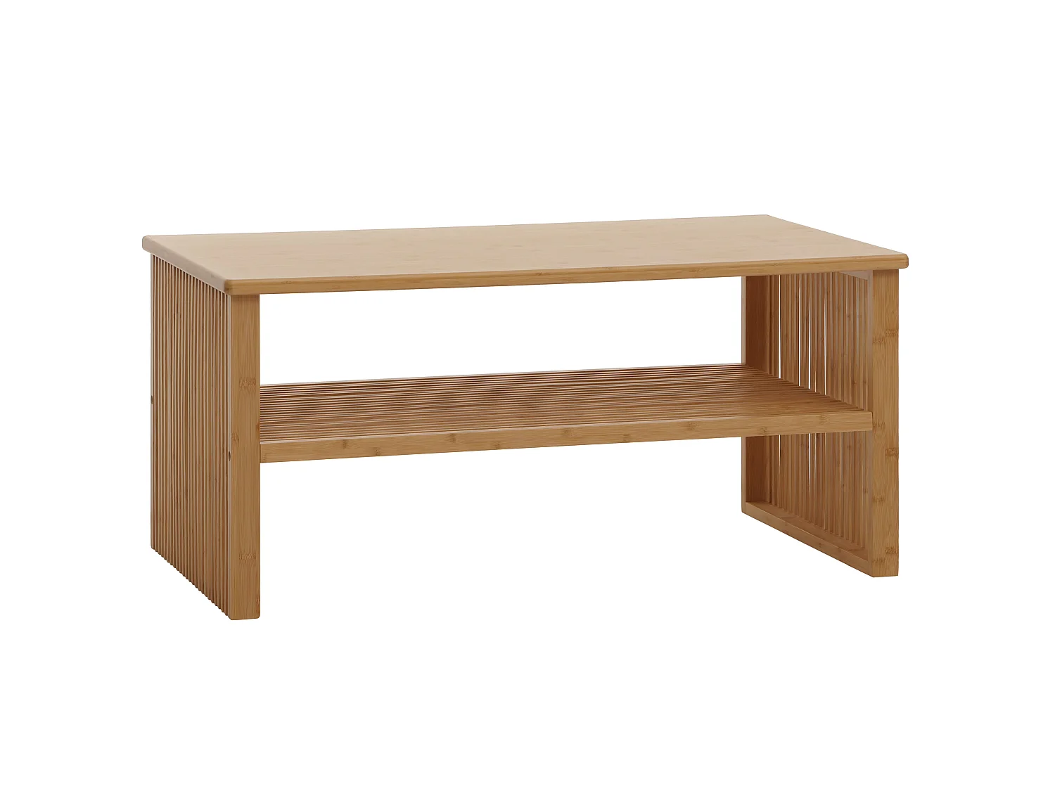 Bambus Couchtisch MCW-N80, Wohnzimmertisch Tisch Sofatisch Beistelltisch, Ablagefach FSC®-zertifiziert 46x97x55cm