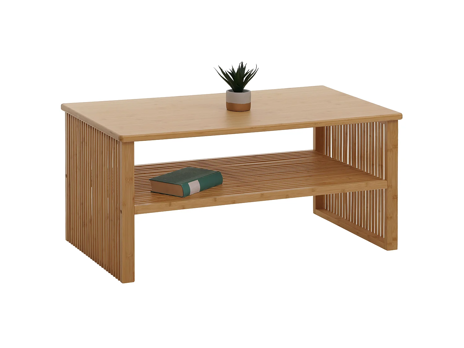 Bambus Couchtisch MCW-N80, Wohnzimmertisch Tisch Sofatisch Beistelltisch, Ablagefach FSC®-zertifiziert 46x97x55cm