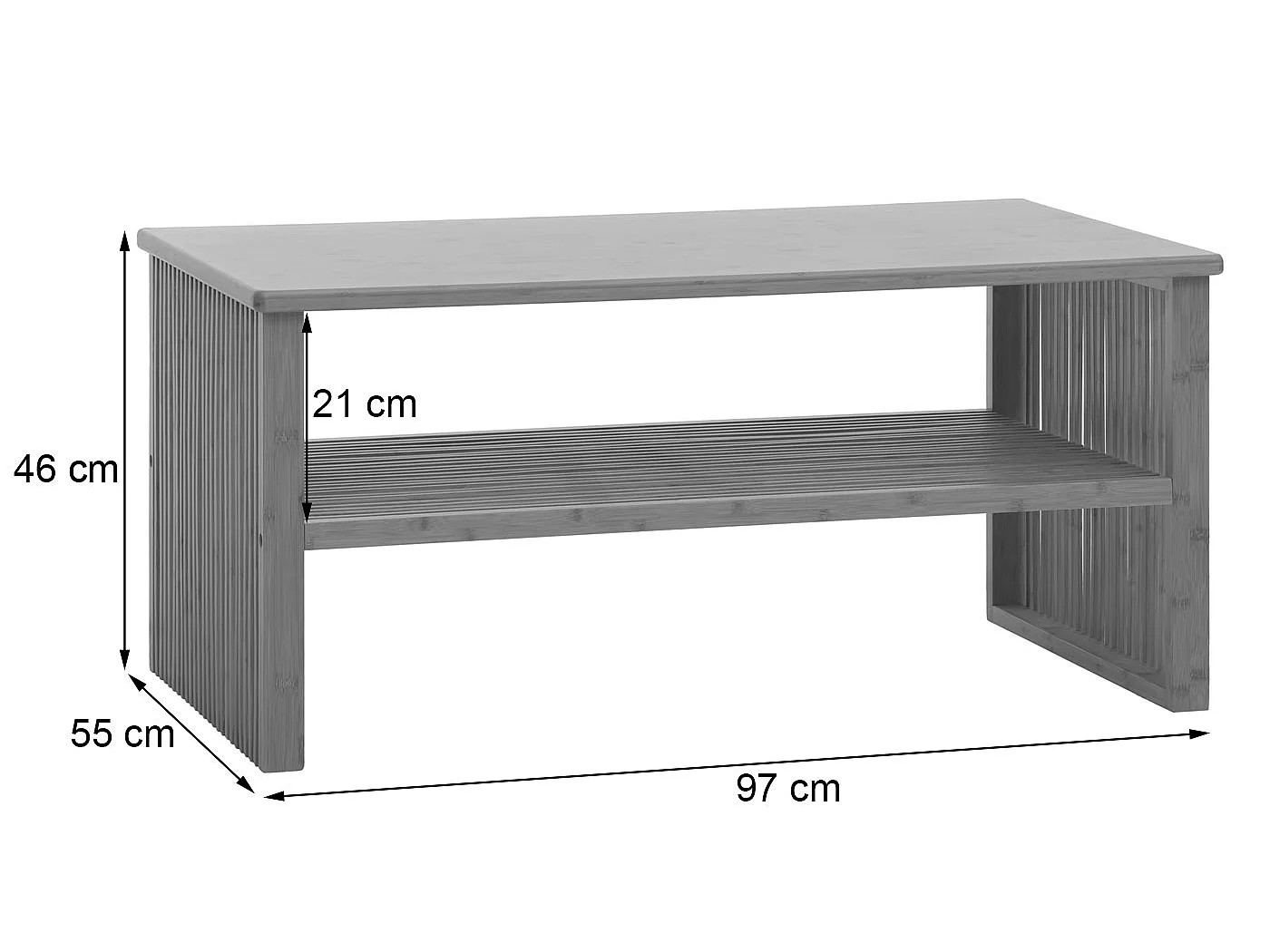 Bambus Couchtisch MCW-N80, Wohnzimmertisch Tisch Sofatisch Beistelltisch, Ablagefach FSC®-zertifiziert 46x97x55cm