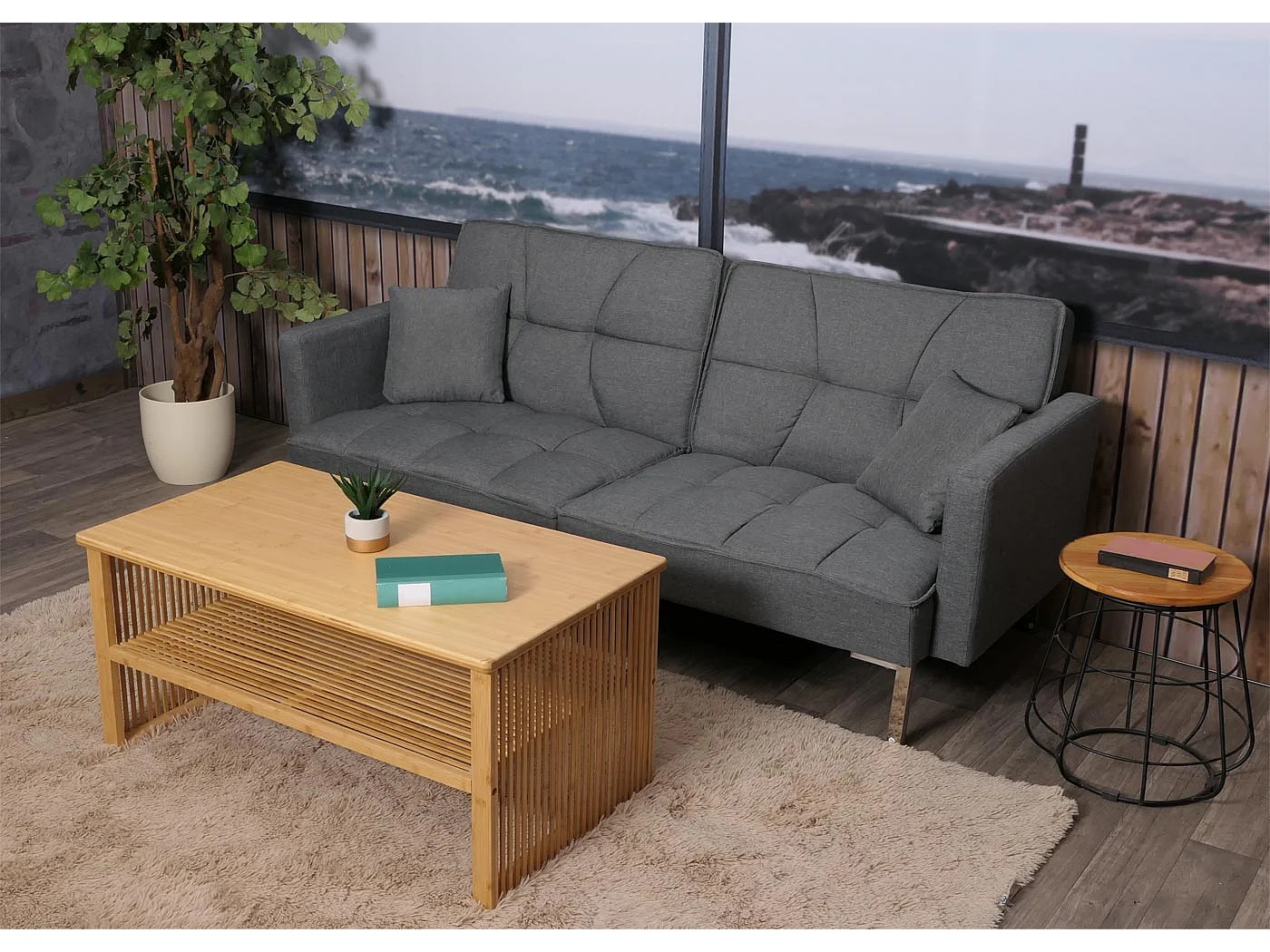 Bambus Couchtisch MCW-N80, Wohnzimmertisch Tisch Sofatisch Beistelltisch, Ablagefach FSC®-zertifiziert 46x97x55cm