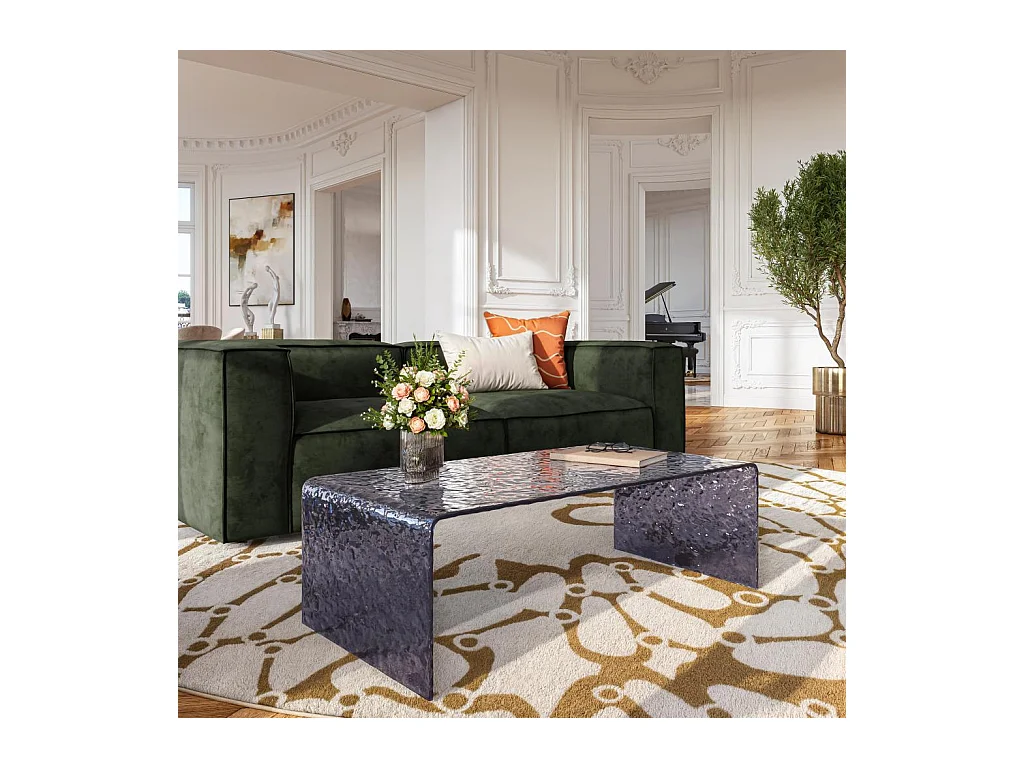 Habitat - Table basse rectangulaire en verre trempé bullé - Gris fumé - Izlana