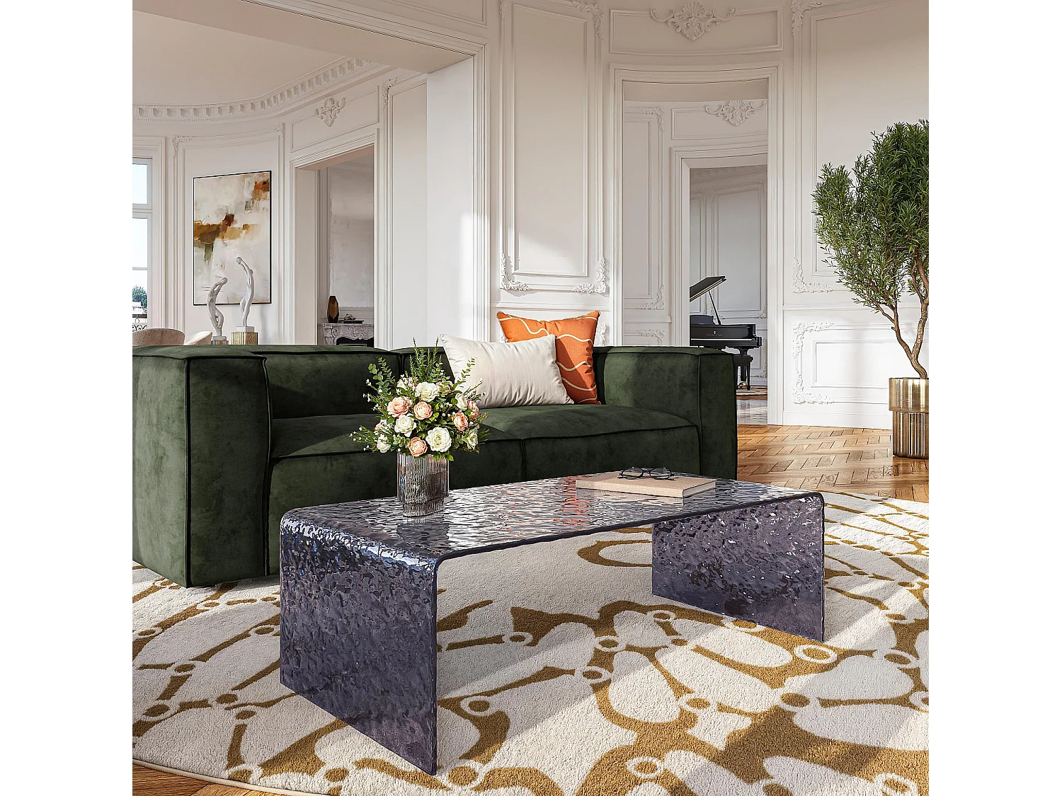 Habitat - Table basse rectangulaire en verre trempé bullé - Gris fumé - Izlana