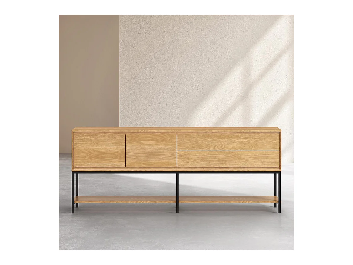 Habitat - Buffet 2 portes 2 tiroirs en chêne et métal noir - Naturel - Design by Hélèna Pille - Flavie
