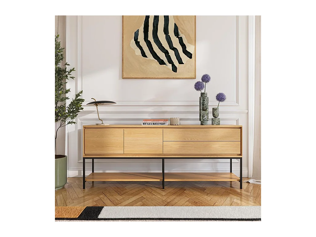 Habitat - Buffet 2 portes 2 tiroirs en chêne et métal noir - Naturel - Design by Hélèna Pille - Flavie