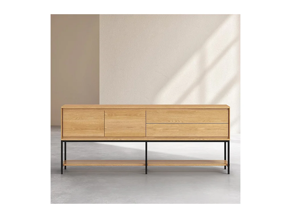 Habitat - Buffet 2 portes 2 tiroirs en chêne et métal noir - Naturel - Design by Hélèna Pille - Flavie