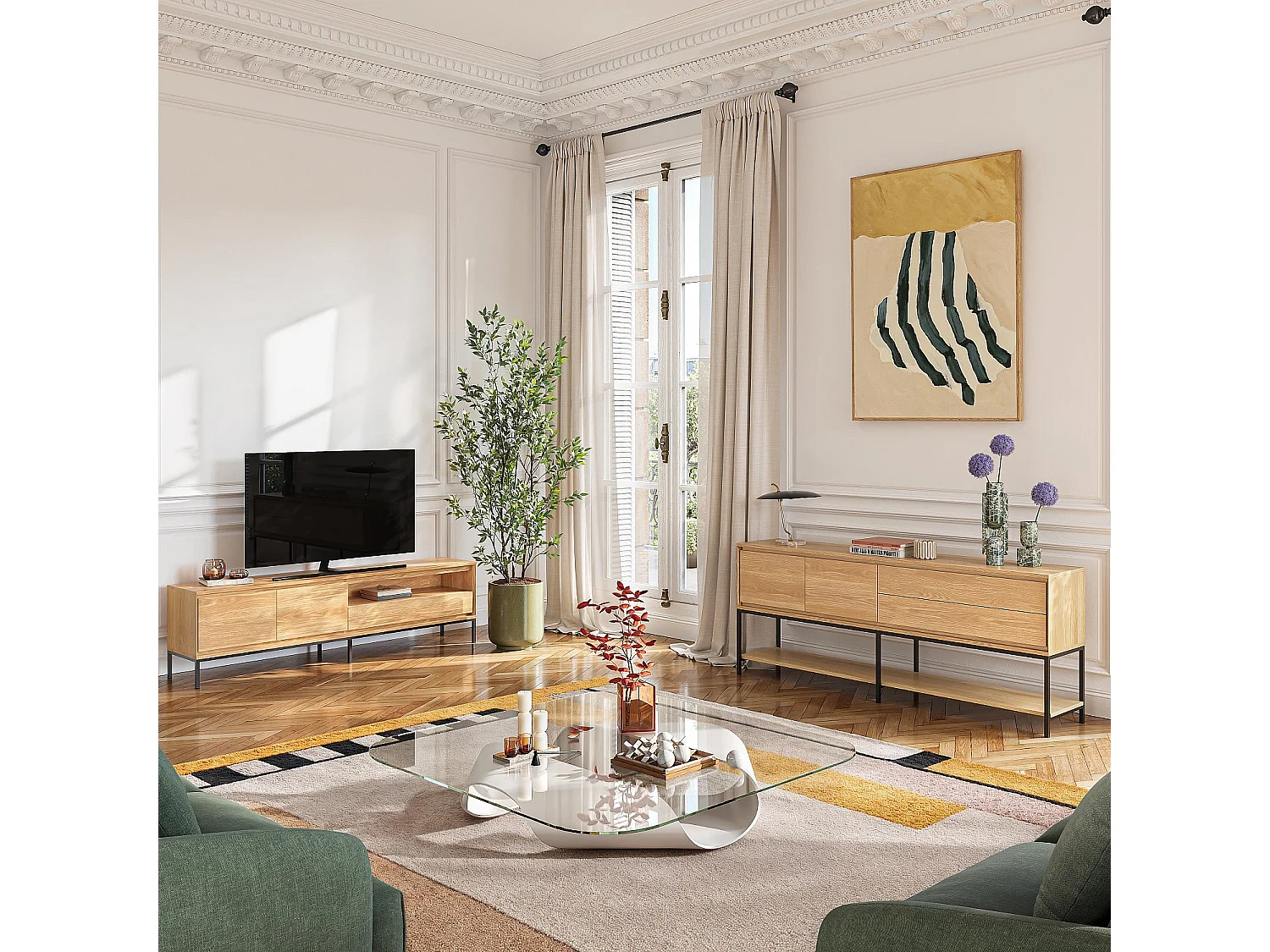 Habitat - Buffet 2 portes 2 tiroirs en chêne et métal noir - Naturel - Design by Hélèna Pille - Flavie