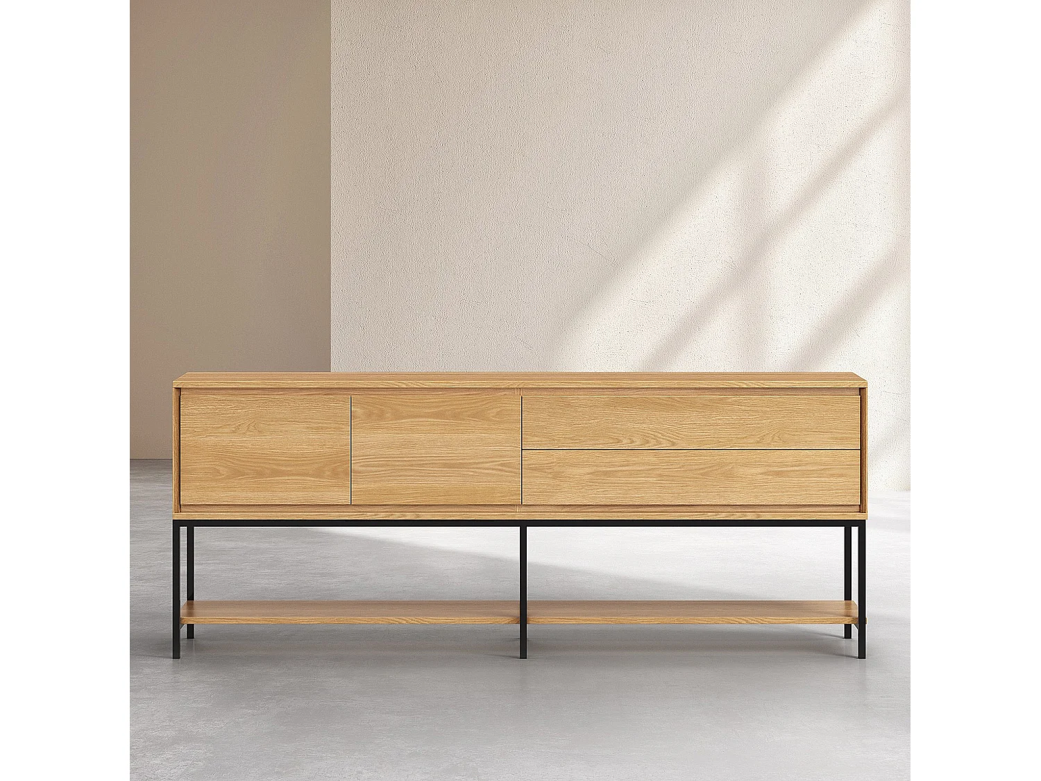 Buffet 2 portes 2 tiroirs en chêne et métal noir - Naturel - Design by Hélèna Pille