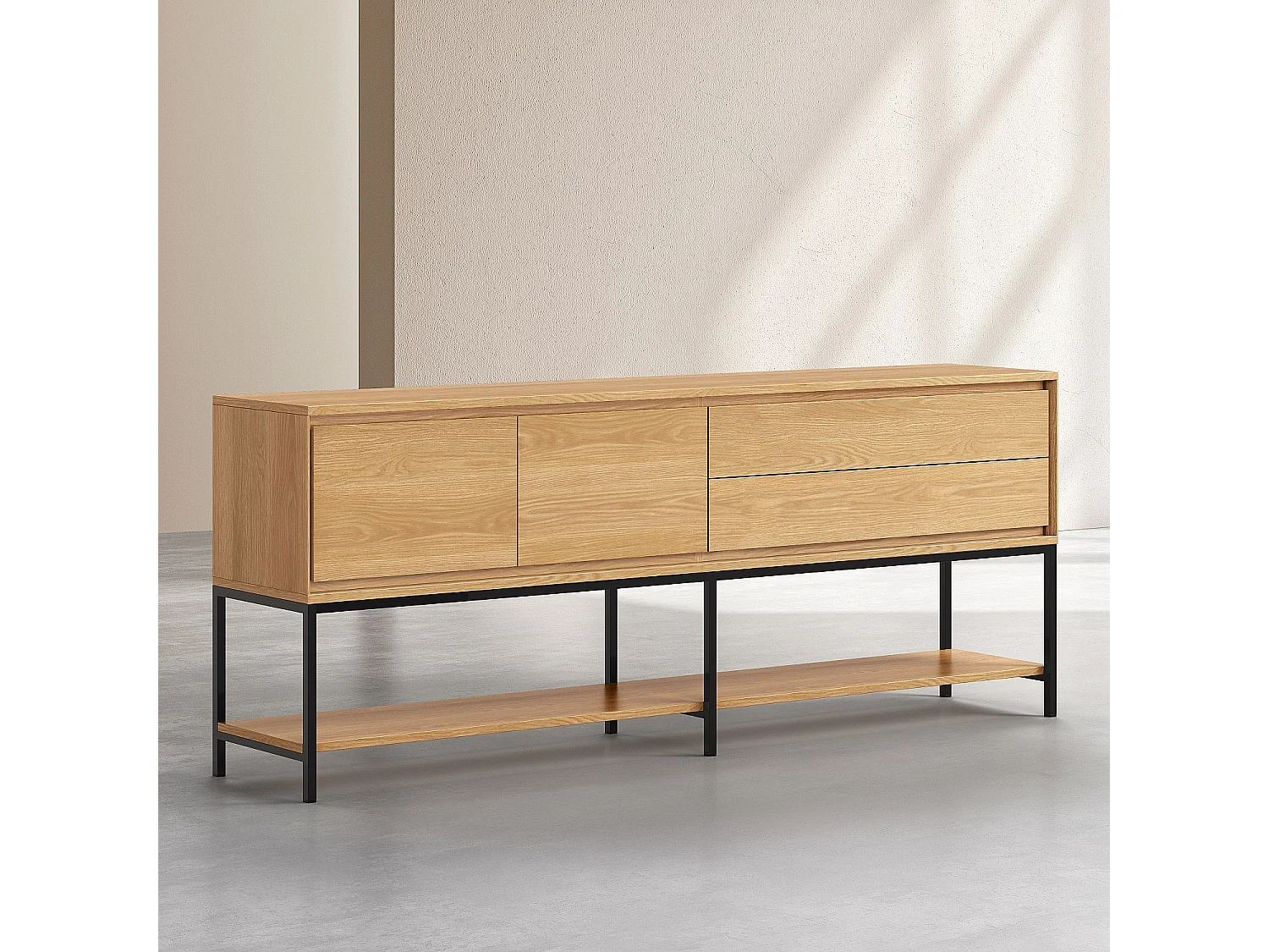 Buffet 2 portes 2 tiroirs en chêne et métal noir - Naturel - Design by Hélèna Pille