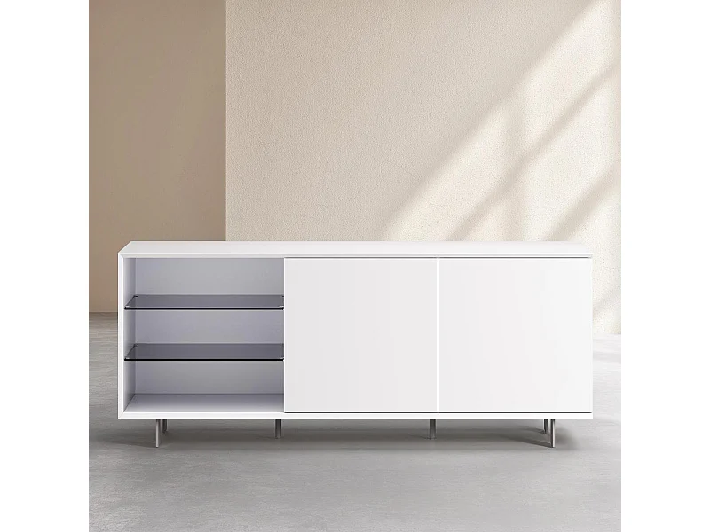 Habitat - Buffet bas 2 portes et pieds en métal - Blanc polaire - Agnes