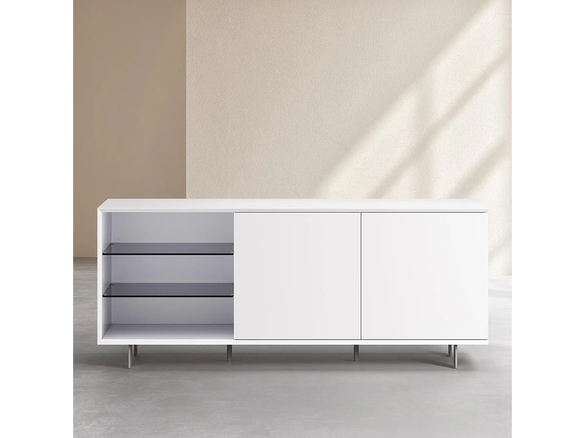 Habitat - Buffet bas 2 portes et pieds en métal - Blanc polaire - Agnes